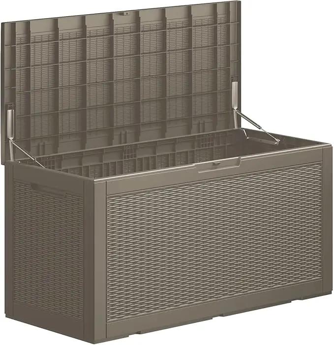 100 Gallon Outdoor Storage Box Waterproof Lockable Resin Deck Box Large, Patio Storage Bin for Pool Accessories Cushion Furniture, Garden Tools, UV-Resistant Outside Delivery Grey by GreenHaven Gardens