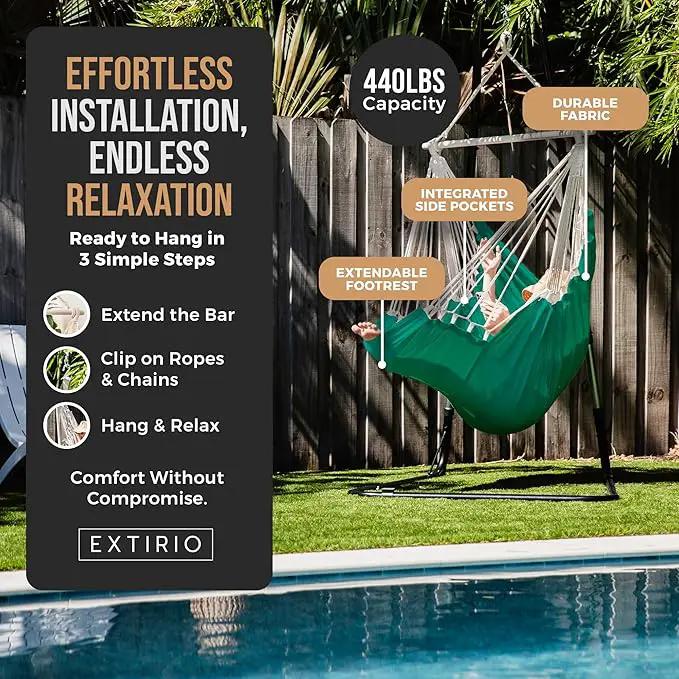Hanging Hammock Chair Swing – Hanging Chair Outdoor & Indoor - Hammock Swing Chair – Quick & Easy Setup with Hardware Kit – Durable & Spacious Full Body Support – Holds 440 Lbs by GreenHaven Gardens