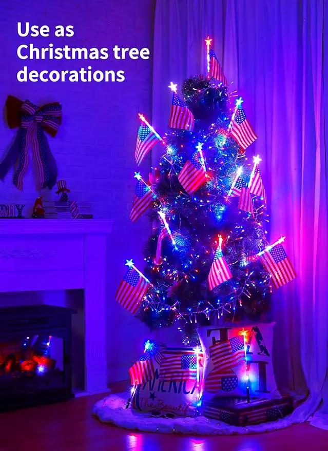 Brightown 4th of July Decorations Outdoor, Red White and Blue Lights, 6 Flag Lights Pathway, Memorial Day Decorations for Independence Day Garden Yard Lawn Outside Patriotic Decorations by GreenHaven Gardens