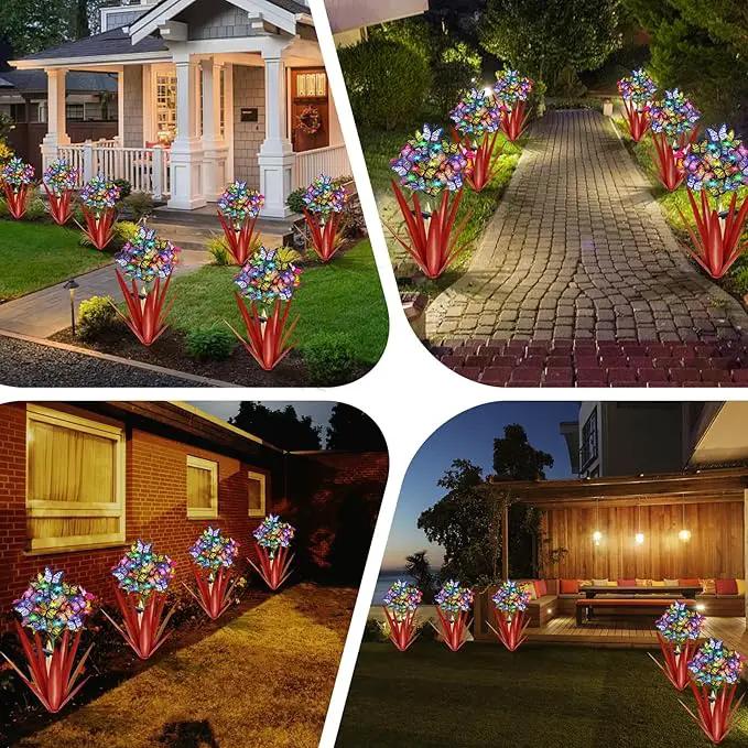 Homight Solar Metal Agave Butterfly Flower Stick Garden Sculpture - Outdoor Gift, Christmas Lights - Swaying Butterfly Garden Lights - Solar Outdoor (3 PCS RED) by GreenHaven Gardens