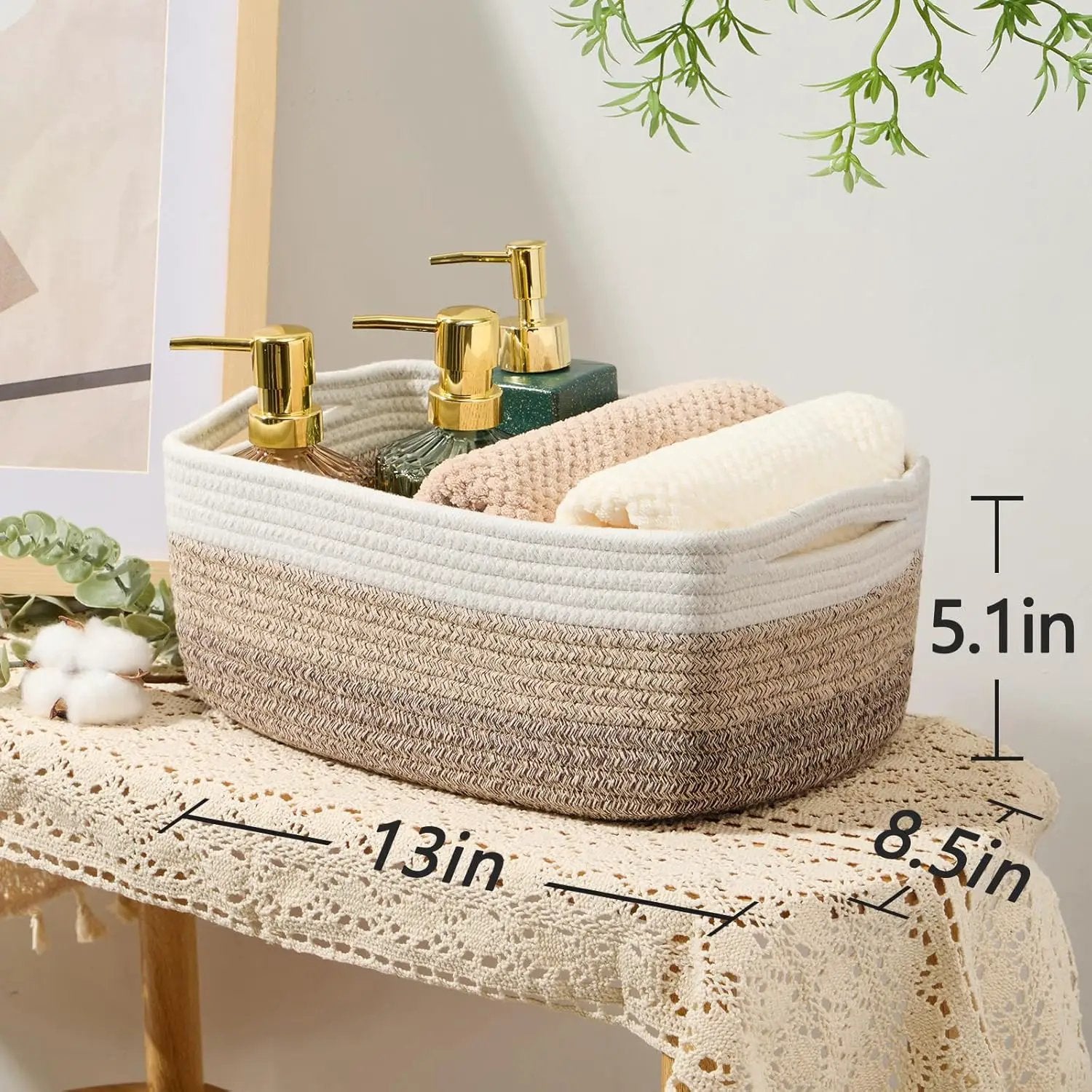 Small Storage Baskets for Organizing | Closet Organizer Bins | Shelf Toy Basket | Woven Rope Baskets | Cube Decorative Box | Shallow Basket | 13x8.5x5.1” | 3 Packs Gradient Brown by GreenHaven Gardens