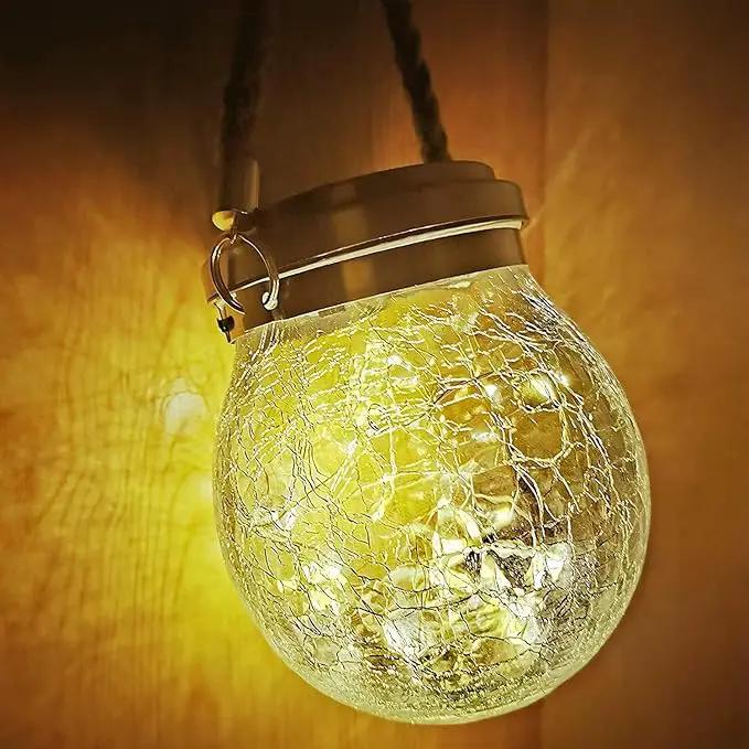 Solar Lantern Crackle Glass Ball, 2 Pack Garden Hanging Solar Lights Outdoor Waterproof Lanterns with 30 Warm White LED for Outdoor Decor Patio Yard Lawn Pathway by GreenHaven Gardens