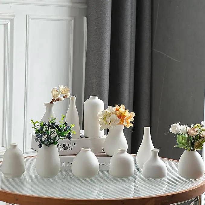 JOJUNO White Bud Vases, Small Ceramic Vase Set of 11, Mini Pottery Vases for Flowers, Decorative Pieces for Home Modern Decor, Boho Decor, Chic Accents for Living Room Dining Table Shelves by GreenHaven Gardens