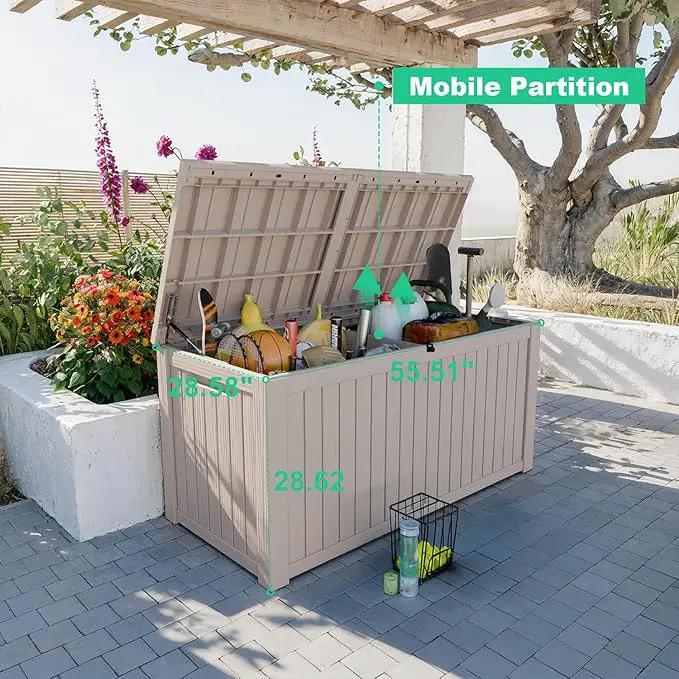 180 Gallon Outdoor Deck Box,Storage Lockable Waterproof Patio Furniture,Garden Tools,Cushions,Pool Accessories Outside Storage Resin Box(Grey) by GreenHaven Gardens