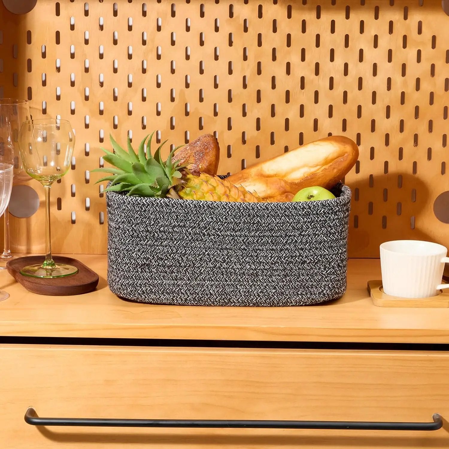 Small Storage Baskets for Organizing | Closet Organizer Bins | Shelf Toy Basket | Woven Rope Baskets | Cube Decorative Box | Shallow Basket | 13x8.5x5.1” | 3 Packs Dark Gray by GreenHaven Gardens