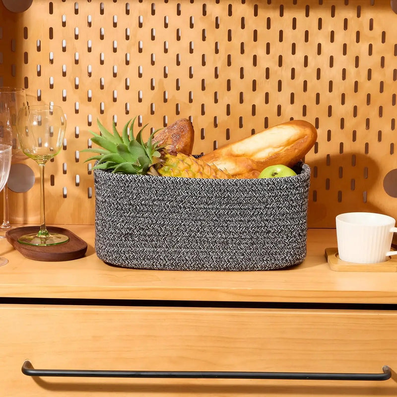 Small Storage Baskets for Organizing | Closet Organizer Bins | Shelf Toy Basket | Woven Rope Baskets | Cube Decorative Box | Shallow Basket | 13x8.5x5.1” | 3 Packs Dark Gray by GreenHaven Gardens