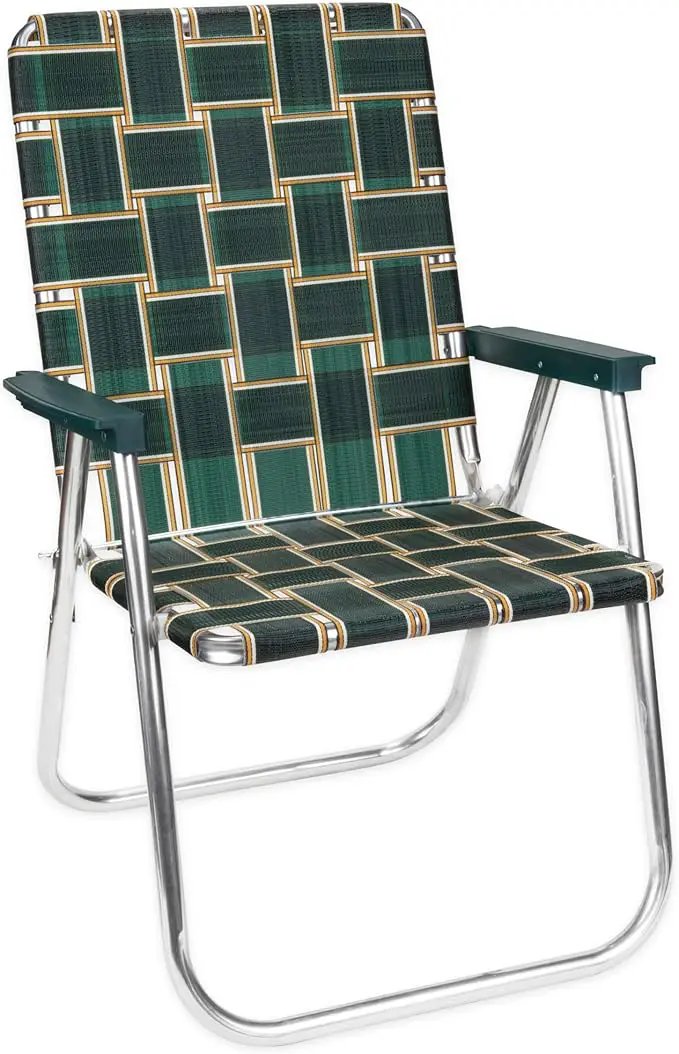 Lawn Chair USA Folding Aluminum Outdoor Patio Lawn Chair | Heavy-Duty Webbed Chairs for Camping, Sports, Beach, Yard & Tailgating | Lightweight Portable | Classic - Charleston Green with Green Arms by GreenHaven Gardens