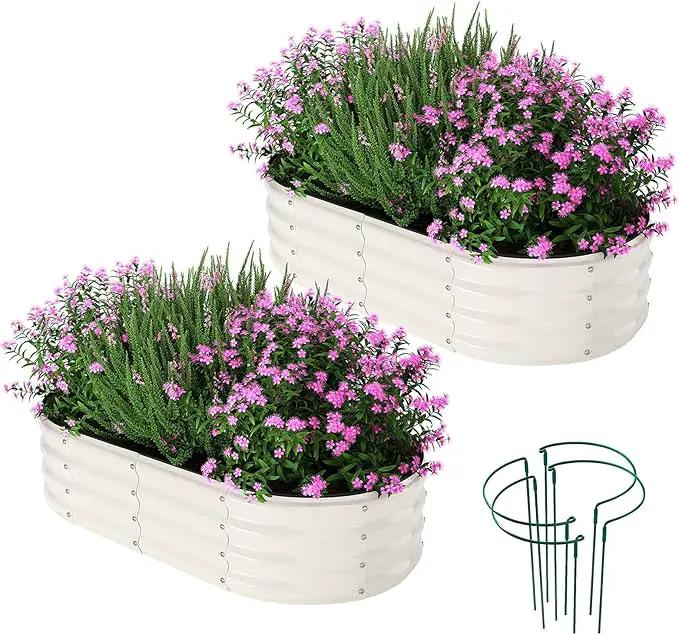 Galvanized Metal Planter Raised Garden Bed Kit for Gardening Outdoor，4x2x1ft 2 Planter Grow Garden Box Raised Flower Bed，Long Vegetable Clearance Herb Raised Garden Beds for Gardening White by GreenHaven Gardens