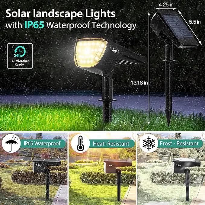Jior Solar Landscape Spot Lights Outdoor 32 LED IP65 Waterproof Solar Powered Wall Lights 2-in-1 Adjustable Lights for Garden Yard Driveway Walkway Pool Patio 4 Pack (Warm White) by GreenHaven Gardens