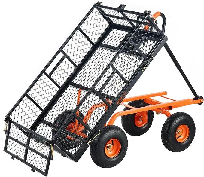 VEVOR 400lbs Steel Garden Dump Cart, Heavy Duty Garden Wagon Yard Dump Wagon with Removable Sides, Convert to Flatbed, Utility Liner, 10in All Terrain Wheels by GreenHaven Gardens