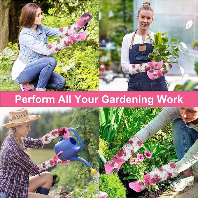 DLY Gardening Gloves for Women, Rose Gloves Gardening Thorn Proof, Long Garden Gloves for Women, Breathable & Durable Leather Gauntlet(Medium, Rose Red) by GreenHaven Gardens