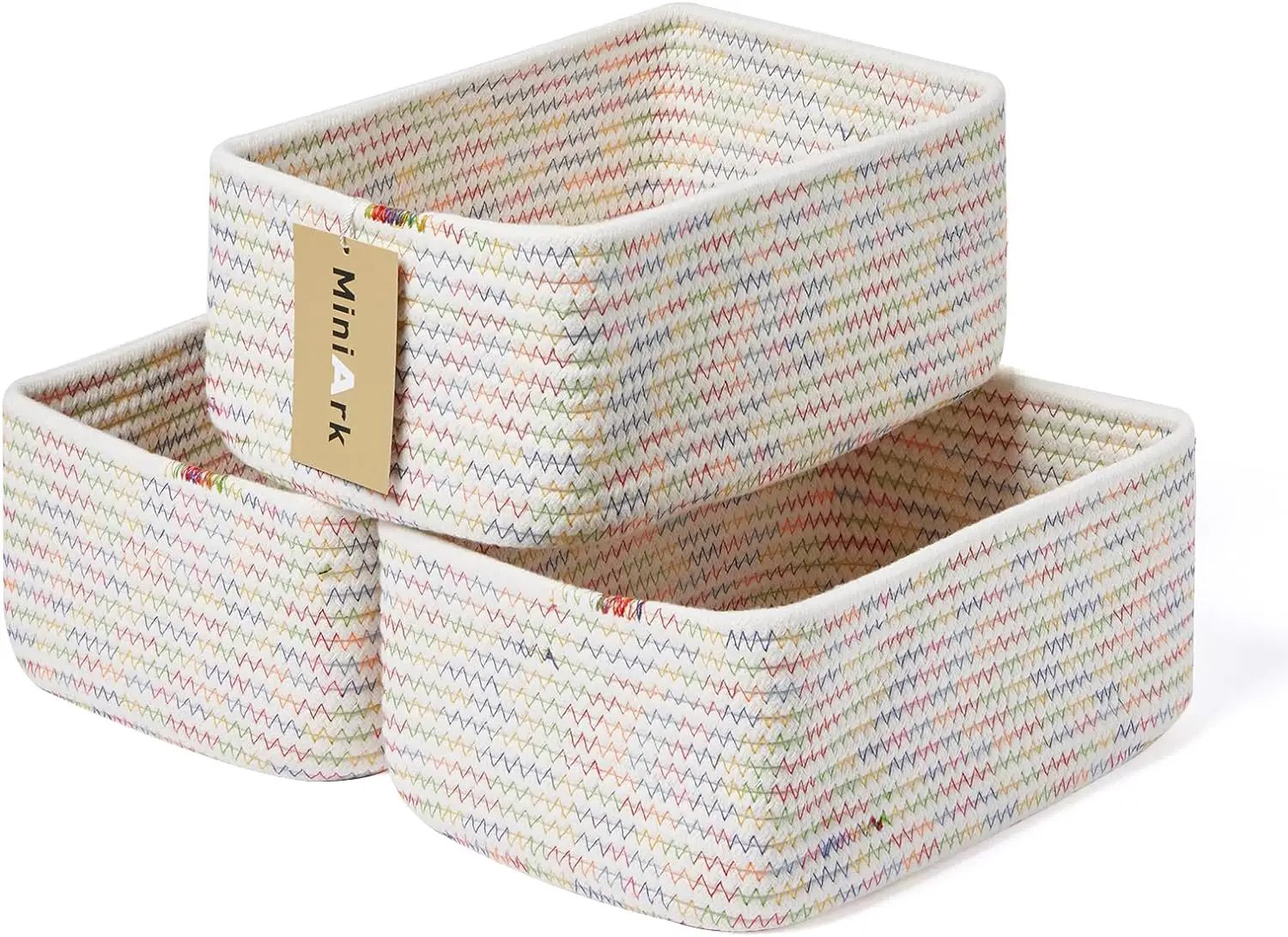 Small Storage Baskets for Organizing | Closet Organizer Bins | Shelf Toy Basket | Woven Rope Baskets | Cube Decorative Box | Shallow Basket | 11.5x7.5x4.7” | 3 Packs Rainbow by GreenHaven Gardens