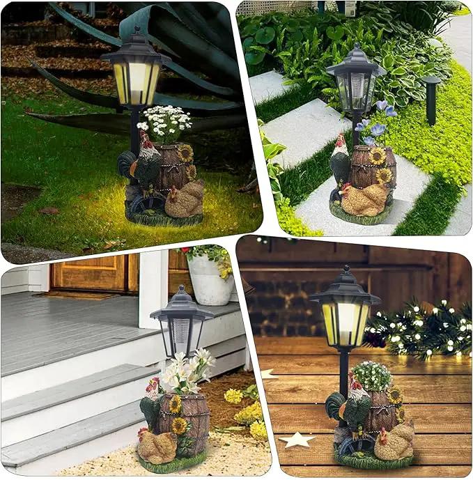 Rooster Statues Outdoor Solar Sculptures with Solar Lights and Flowerpot Funny Garden Decor Animal Figurines Resin Outdoor Statues for Patio Yard Lawn Balcony Grandma Mom Gifts by GreenHaven Gardens