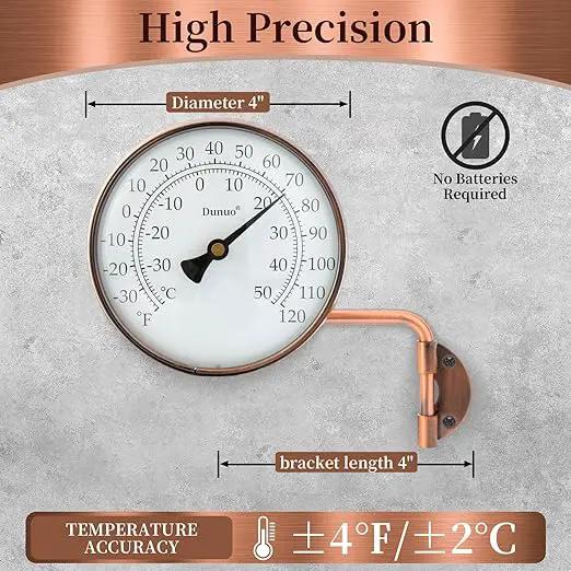 4 Inch Outdoor Thermometer, Outside Temperature Gauge Decorative for Patio, Window, Greenhouse, Garage, Brass Swivel Thermometer (4inch Thermometer) by GreenHaven Gardens