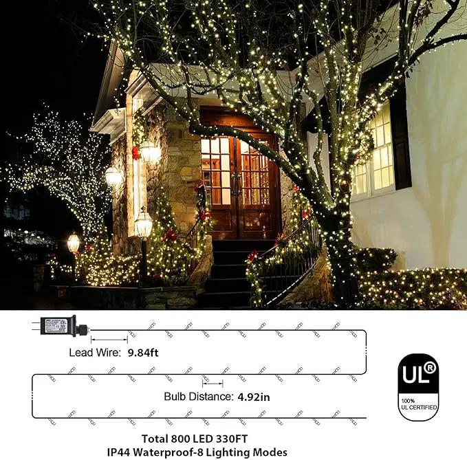 Christmas Lights Outdoor, 800LED 330FT Warm White String Lights, 8 Mode Plug in Waterproof Decor Twinkle Lights for Bedroom Xmas Thanksgiving Wedding Party Garden Yard Tree Decoration by GreenHaven Gardens