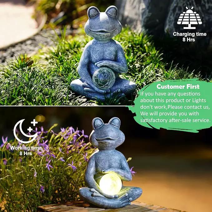 Meditating Yoga Frog Statue with Solar LED Light Ball - 10L x 11.1H Zen Garden Frog Figurines for Home and Garden Decor, Frog Decorations Gift Ideas, Frog Gifts for Women Mom by GreenHaven Gardens