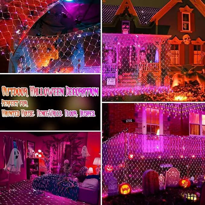 JXLEDAYY 200 LED Halloween Net Lights Outdoor Waterproof 3M*2M Mesh Lights Fairy String Lights Plug in with Timer 8 Modes for Bush Window Fence Garden Yard Roof Wall Decor-Purple and Orange by GreenHaven Gardens