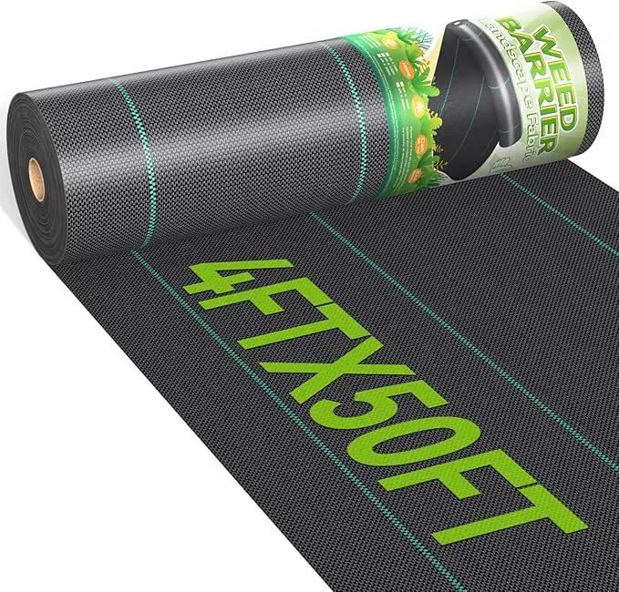 4ftx50ft Weed Barrier Landscape 3.2oz Fabric Heavy Duty, Woven Weed Control Cloth, Woven Geotextile Fabric for Underlayment, Gardening Ground, Commercial Driveway Weed Block Cover Mat by GreenHaven Gardens