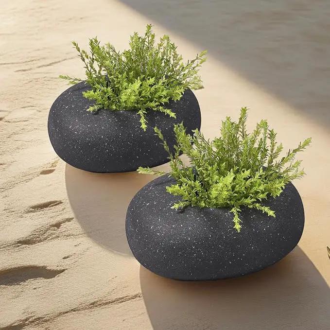 Stone - Mimicking Indoor/Outdoor Concrete Planter - Concrete Composite | Durable for Lawns & Commercial Decor (Charcoal Gray, Small) by GreenHaven Gardens
