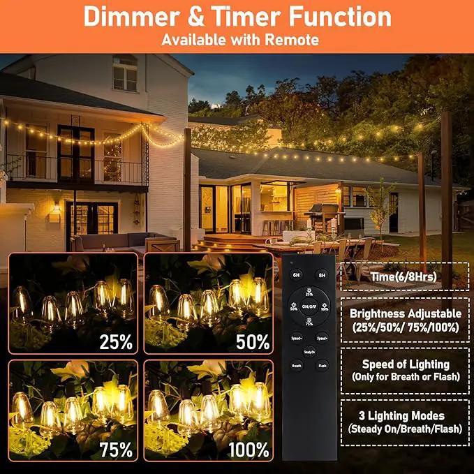 100FT Outdoor Solar String Lights with Remote, USB Rechargeable LED Patio Lights with 52 Timer Dimmable ST38 Edison Bulbs, Enhanced 5W Solar Panel Outside Hanging Lights for Porch Garden Deck Backyard by GreenHaven Gardens