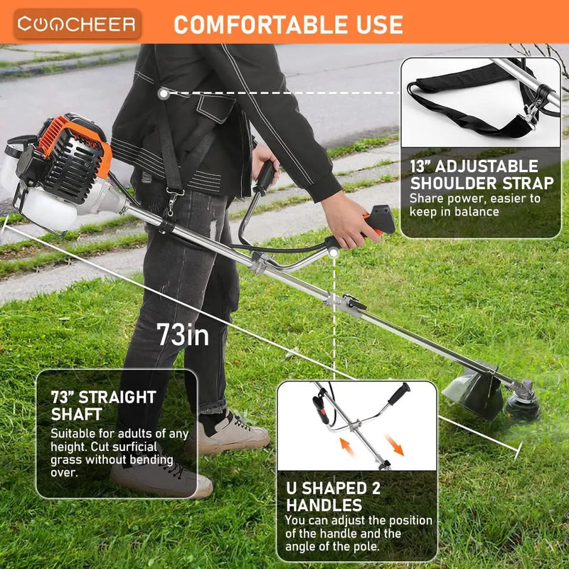 Weed Wacker String Trimmer, 42.7CC Cordless Grass Gas Powered Weed Wacker 2-in-1 Straight Shaft String Trimmer Brush Cutter with 2 Detachable Head for Grass/Heavy Bush by GreenHaven Gardens