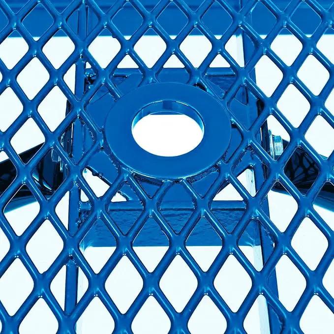 Global Industrial 6’L Rectangular Picnic Table, Expanded Metal, Blue Thermoplastic Coating, Attached Benches, 1-1/2” Umbrella Pole Hole, Outdoor-Rated, 1000 lb Capacity, 72” x 30” Tabletop by GreenHaven Gardens