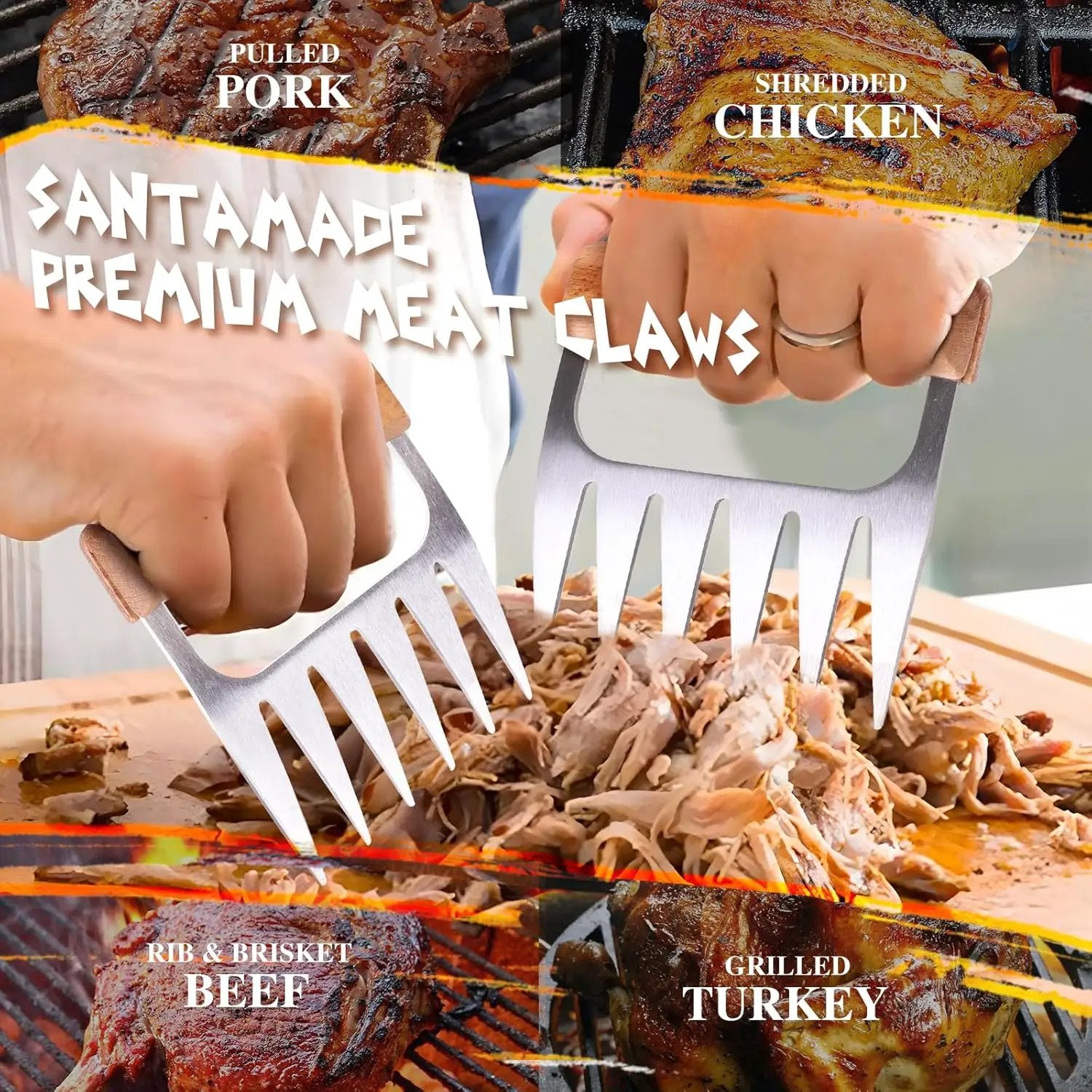 Meat Shredder Claws - Stainless Steel Meat Claws for Pulled Pork, Shredded Chicken, Bear Claws for Shredding Meat, Grill, BBQ Smoker Accessories, Grilling Gifts, Stocking Stuffers for Men by GreenHaven Gardens