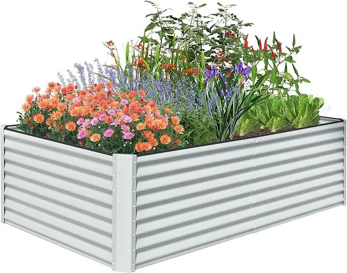 Domi Raised Garden Beds Outdoor, 8x4x2ft Thickening Tall Metal Rectangular Deep Root Box Planter for Vegetables, Flowers, Herbs, and Succulents 2" Deep w/ 456 Gallon Capacity - Silvery by GreenHaven Gardens