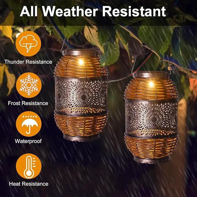 2 Pack Solar Lanterns Outdoor,Rattan with Metal Decorative Garden Hanging Lanterns Waterproof Christmas Gifts for Women LED Light with Handle for Table,Patio,Pathway,Pergolas,Tree,Yard,Fence,Hook by GreenHaven Gardens