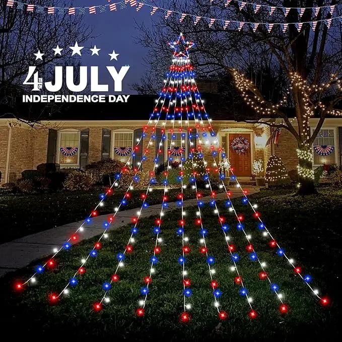 4th of July Decorations Lights, Red White Blue String Lights 320 LED 11.5 Ft Flag Stars Patriotic Light with Big Star Topper Waterproof 8 Light Modes for Indoor Outdoor Memorial Day Independence Day by GreenHaven Gardens