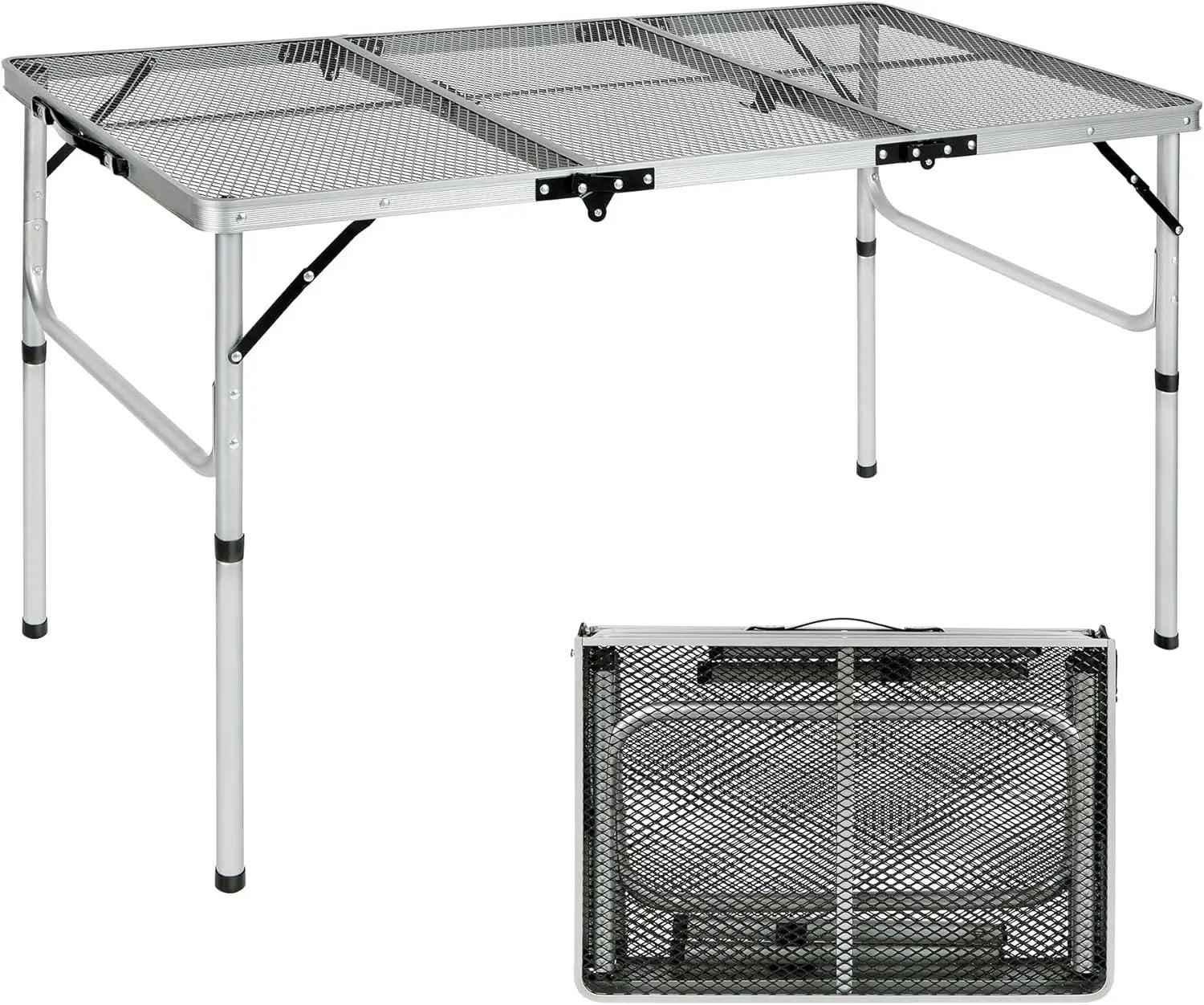 REDCAMP 48x24 Long Folding Grill Table for Outside, Lightweight Portable Metal Aluminum Outdoor Grill Table with Adjustable Height Legs, Great for Camping Picnic Cooking BBQ, Silver 4ft by GreenHaven Gardens