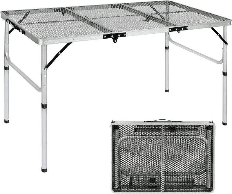 REDCAMP 48x24 Long Folding Grill Table for Outside, Lightweight Portable Metal Aluminum Outdoor Grill Table with Adjustable Height Legs, Great for Camping Picnic Cooking BBQ, Silver 4ft by GreenHaven Gardens