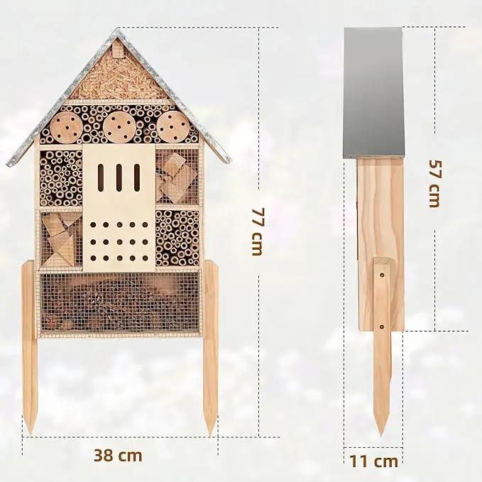 antiai Extra Large Wooden Insect House with Stakes,Wood Mason Bee Butterfly House,Insect Hotel,an Outdoor Bamboo Habitat for Ladybugs Live,Bee Box,Butterfly Habitat for Garden and Yard,30" H x15 W by GreenHaven Gardens