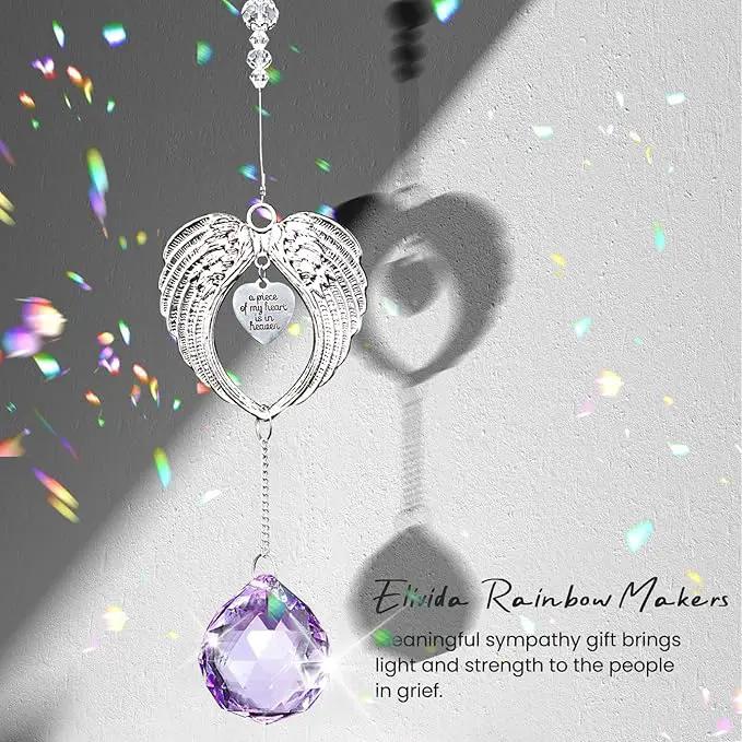 Sympathy Gift Modern Grief Gift for Lose of Loved Ones, Memorial Suncatcher with 40mm Crystal Ball, Sorry for Your Lose Rainbow Maker, Bereavement Gift Idea Angel Wings Design, Purple by GreenHaven Gardens