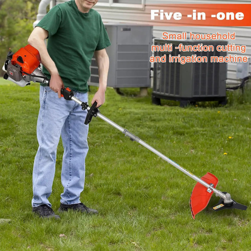 5 in 1Gas Weed Wacker，62cc 2 Stroke Full-Functional Petrol Hedge Trimmer,Gas Weed Eater,Grass Cutter Machine,Straight Shaft Grass Trimmer Cordless for Gardening (Orange) by GreenHaven Gardens