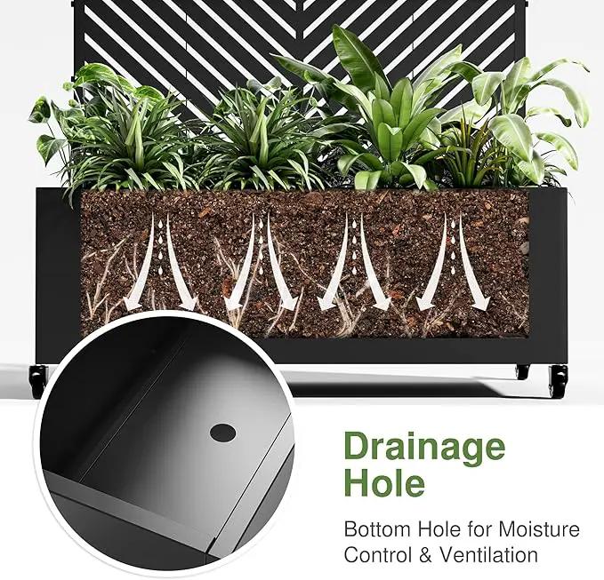 Casaphoria Metal Raised Garden Bed with Trellis and Wheels, 72"x47"x16" Planter Box for Climbing Plants, Vegetables & Vines, Features Drainage Holes and Privacy Screen (Black-Parallel) by GreenHaven Gardens
