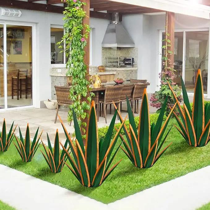 Large Tequila Rustic Sculpture, Rustic Metal Agave Plants for Outdoor Patio Yard, Home Decor Hand Painted Metal Agave Garden Yard Statue, Outdoor Lawn Ornaments Yard Stakes (Dark Green - M) by GreenHaven Gardens