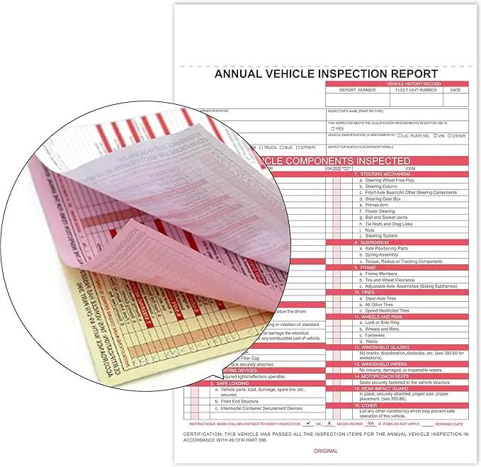30-Pack Annual Vehicle Inspection Report Form & Adhesive Vinyl Label 2-Ply,3-Ply Carbonless Form DOT Compliant by GreenHaven Gardens