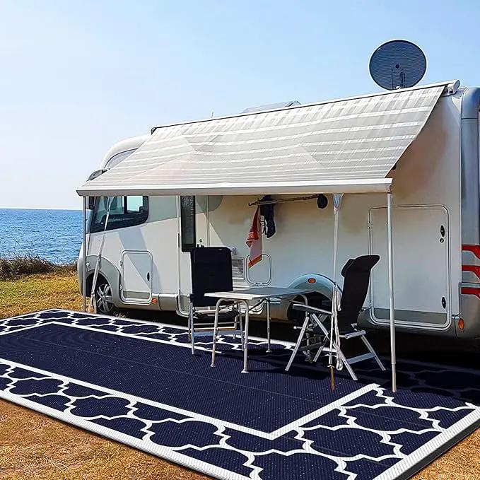 GENIMO 10 ' x 20 ' Outdoor Rug Waterproof for Patio Decor, Foldable Reversible Plastic Straw Area Rugs Mat for Camper, Outside Carpet for Rv, Deck, Porch, Picnic, Beach, Balcony, Blue & White by GreenHaven Gardens