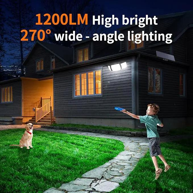 intelamp Solar Flood Lights Outdoor Waterproof, 6000mAh 1200LM Solar Powered Dual Motion Sensor LED Lighting Dusk to Dawn Security Floodlight Exterior with Remote 9.8ft Cable for Outside Garden House by GreenHaven Gardens