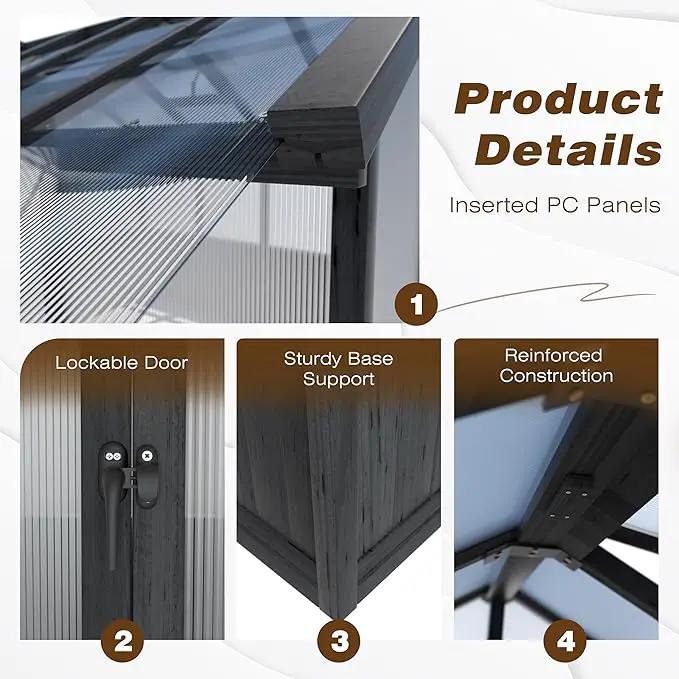 6x12 FT Greenhouse Kit for Outdoor, Thickened Polycarbonate Panel Wooden Walk-in Green House with Lockable Door and Adjustable Roof Vent, Backyard Garden, Black by GreenHaven Gardens