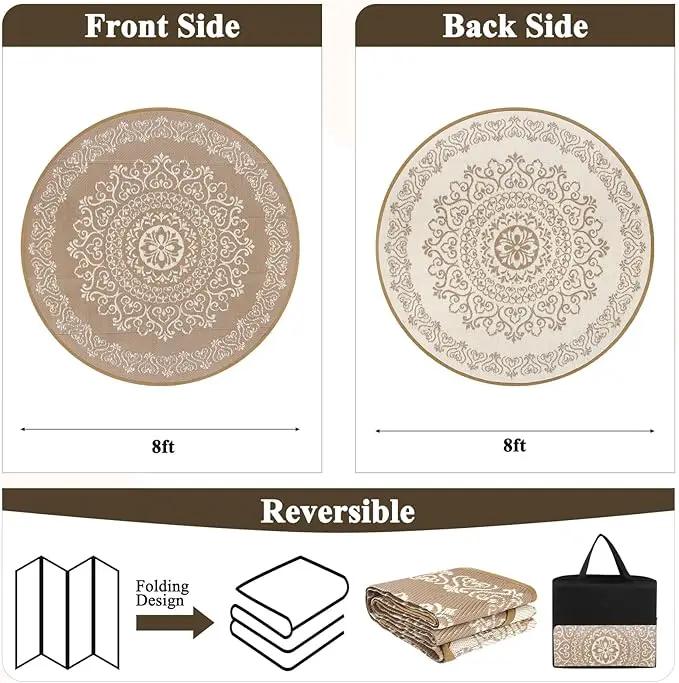 Pauwer Waterproof Outdoor Rug 8ft, Reversible Plastic Straw Patio Camping Rug, Indoor Outdoor RV Mat Carpet for Deck, Camper, Porch, Balcony, Backyard, Picnic, Floral Brown by GreenHaven Gardens