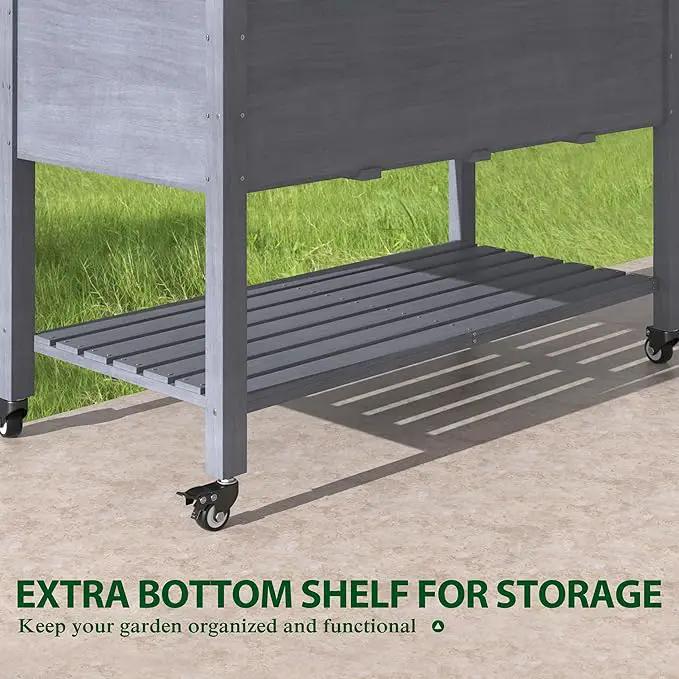 MUPATER 4 x 2 Raised Garden Bed, Elevated Garden Bed with Drainage Holes, Planter Box with Four Wheels and Legs for Herbs and Vegetables, Greenhouse, Garden, Farm, Gray by GreenHaven Gardens