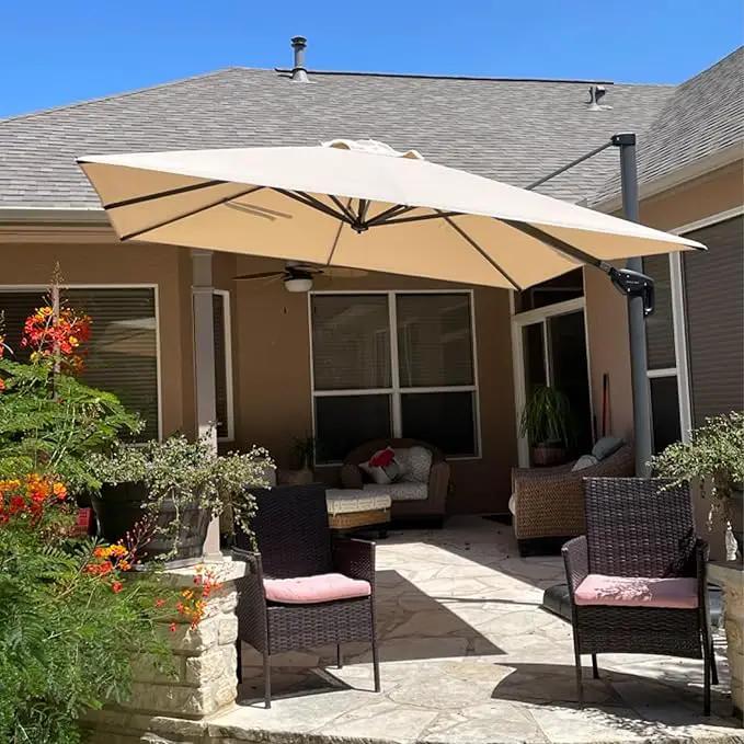 PURPLE LEAF 10 Feet Patio Umbrella with Base Outdoor Cantilever Square Umbrella Aluminum Offset Umbrella with 360-degree Rotation for Garden Deck Pool Patio, Beige by GreenHaven Gardens