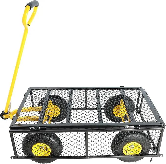Wagon Removable Sides - Farm, Warehouse, Yard Dump Cart - Yellow+Black Air Wheels by GreenHaven Gardens