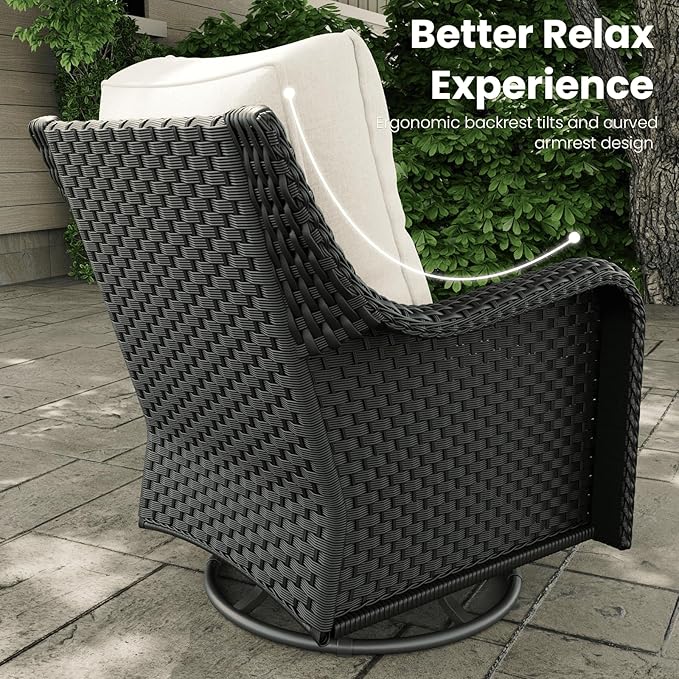5 Pieces Outdoor Patio Furniture Sets with Rocking Swivel Chairs with 6-inch Thick Cushion and Fire Pit Table for Deck Lawn by GreenHaven Gardens