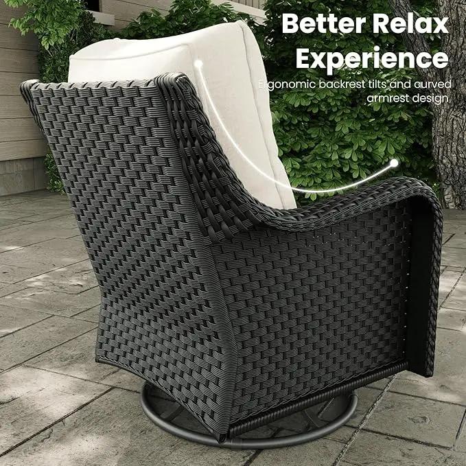 3 Pieces Outdoor Patio Furniture Sets with Single Chairs with 6-inch Thick Cushion and Side Table for Deck Lawn by GreenHaven Gardens