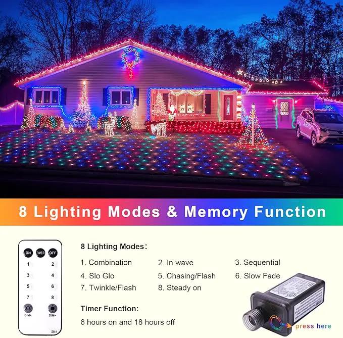 Net Lights Outdoor Mesh Lights, 360 LED Christmas Net Lights Plug in with Remote, 12x5 ft Extendable 8 Modes Net Lights Waterproof with Green Wire for Bushes Gazebo Lawn Patio Garden Tree (Multicolor) by GreenHaven Gardens