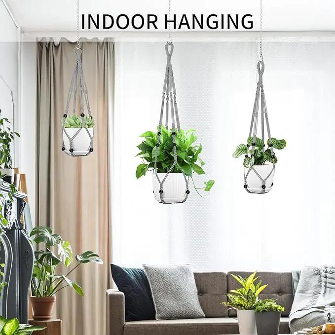 3 Pack Macrame Plant Hanger - 35"/29"/23" Different Sizes, Hanging Planter Basket Flower Pot Holder for Indoor Outdoor, Boho Home Decor, Gray (POTS NOT Included) by GreenHaven Gardens