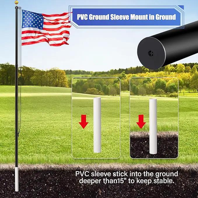 20FT Sectional Super Thick Flag Pole Kit, Heavy Duty 13 Gauge Aluminum in Ground Flagpole with 3x5 American Flag for Residential or Commercial, Black by GreenHaven Gardens